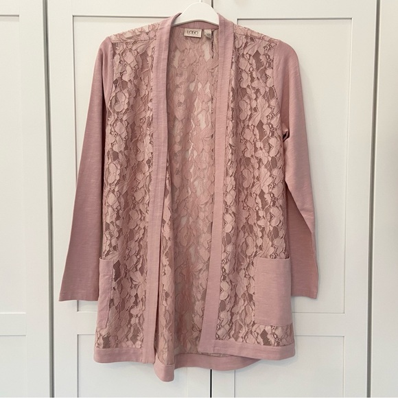 Logo by Lori Goldstein Lace and Knit Open Front Cardigan Dusty Rose Small NWOT - Picture 2 of 9